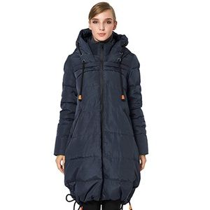 Thickened Navy Blue Drawstring Down Hooded Coat